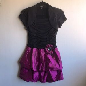 Secret Charm Sz 12 Black Magenta Formal Girls Dress Ruched Top Balloon Skirt